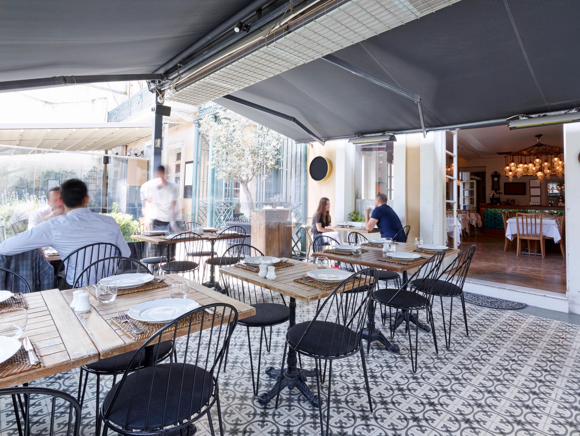 People having lunch in a chic restaurant